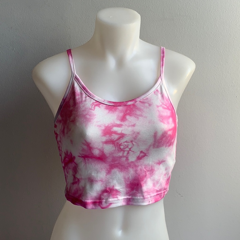Pink Tie Dyed Strappy Crop Top XS .
